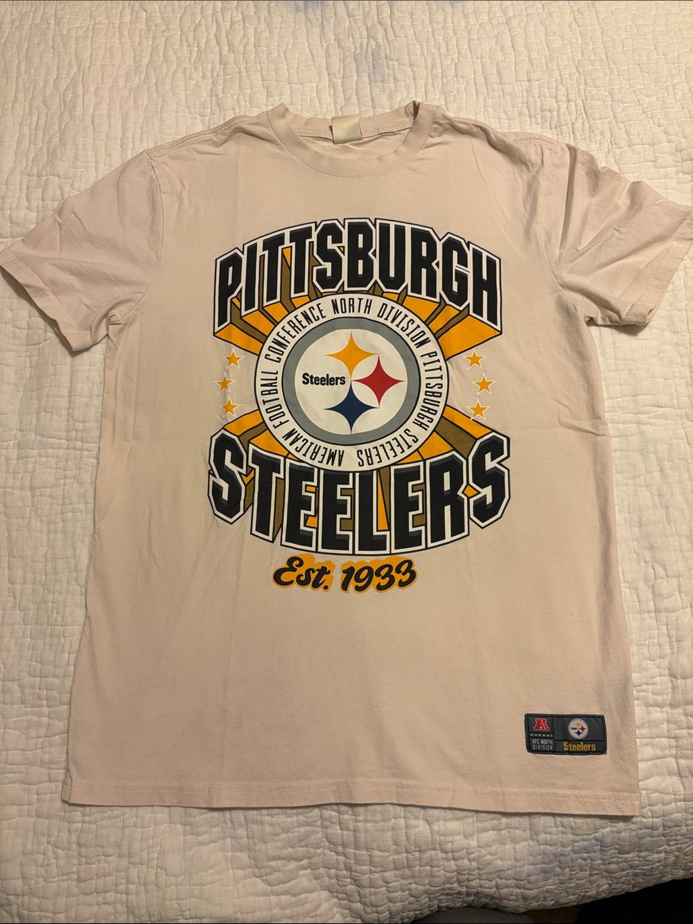 NFL Pittsburgh Steelers Short Sleeve Tee - White with Yellow & Black Accents